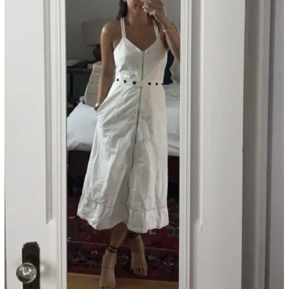 Proenza Schouler‎ Front Zip Midi Dress White Linen Blend Sleeveless Buttons Sz 4 - Picture 5 of 15
